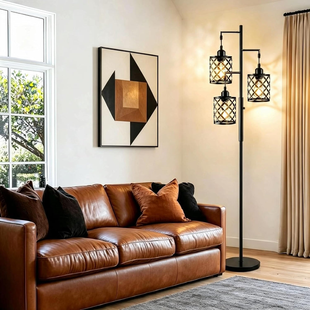72" Industrial Tree Floor Lamp, Dimmable Farmhouse Tall Standing Lamp wi...