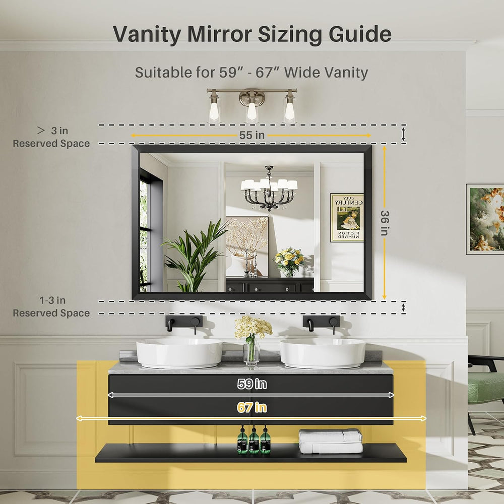Briivue Black Metal Framed Bathroom Wall Mirror, 55x36 Inch