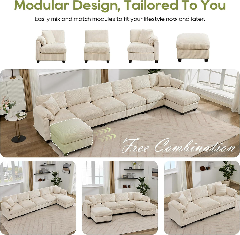 IPKIG Corduroy Modular Sectional Sofa Couch (Beige, 67 Inch 4-Seater)