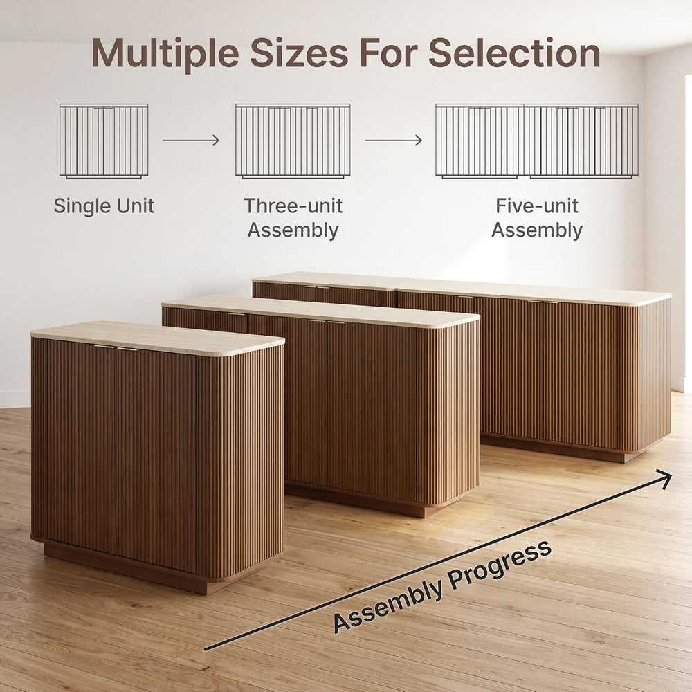 KISLOT 32" Fluted Buffet Sideboard with Storage Cabinet, Walnut
