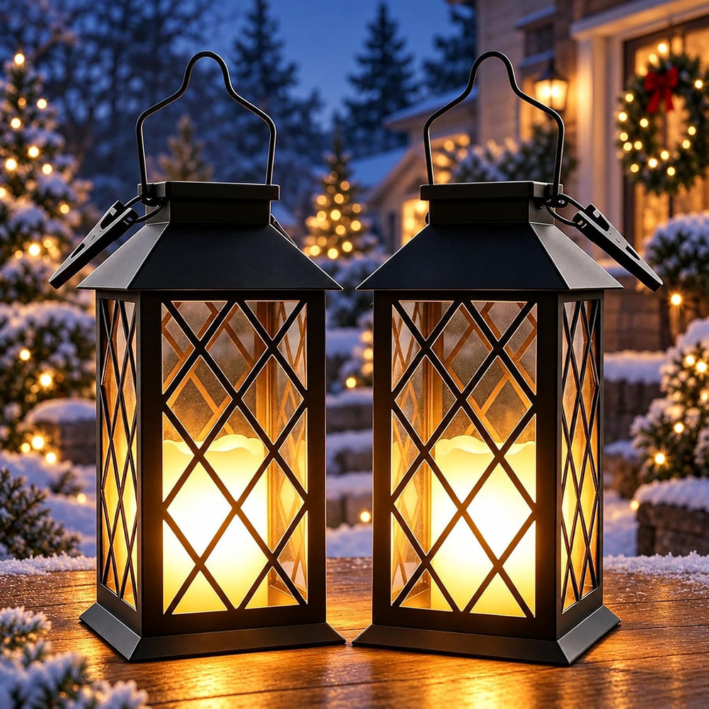 Yowin 2 Pack 9" Solar Lanterns Outdoor Waterproof with Flickering Candle