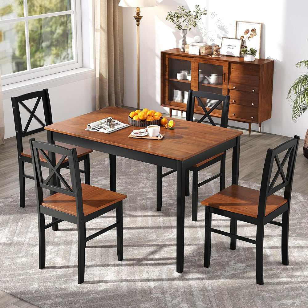 Tangkula Mid-Century Modern Dining Table Set for 4, Wood Kitchen Table Set