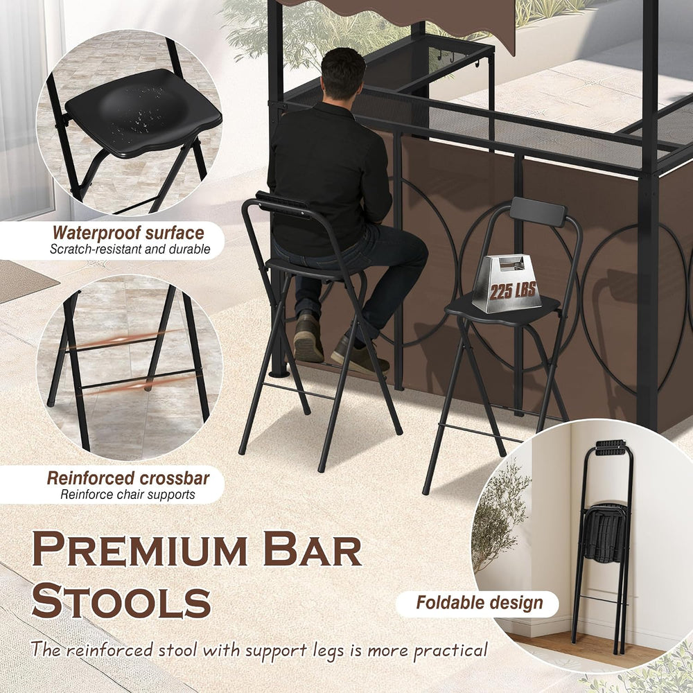 Grepatio 3 Piece Patio Bar Set with Canopy, Grill Gazebo with Bar Table and 2...