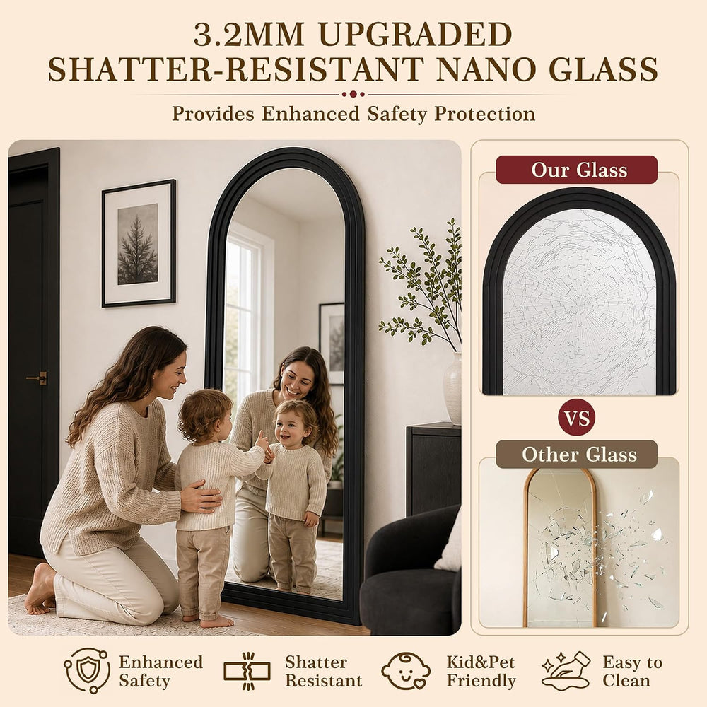 76"x34" Arched Full Length Mirror, Large Wood Floor Mirror, Black