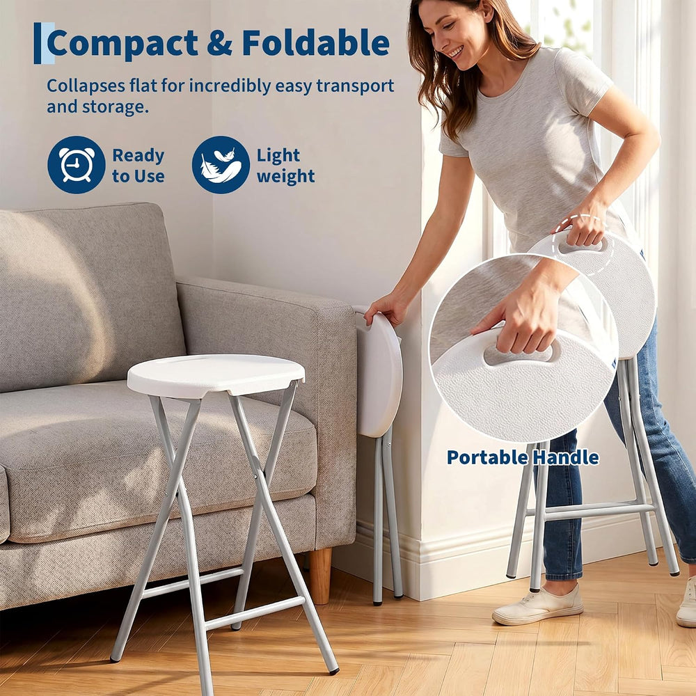 Garvee Folding Stool with Handle 28 Inch Tall 400lbs Capacity, 1 Pcs White