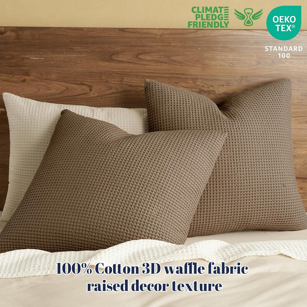 PHF Cotton Waffle Throw Pillow Covers 24" x 24", Walnut Brown, No I...