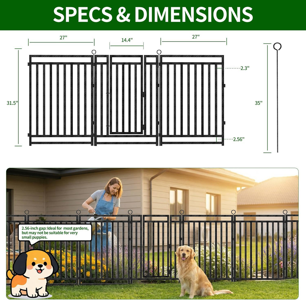 Decorative Garden Fence Metal Dog Fence Outdoor, 40in (H) x 36ft (L), 14 Pane...