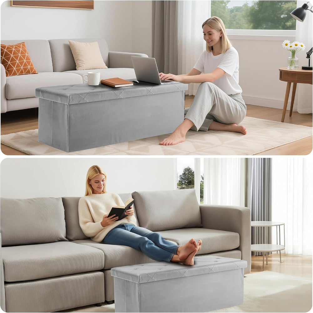 DUMOS 43 Inch Folding Storage Ottoman Bench, Large Ottoman with Storage