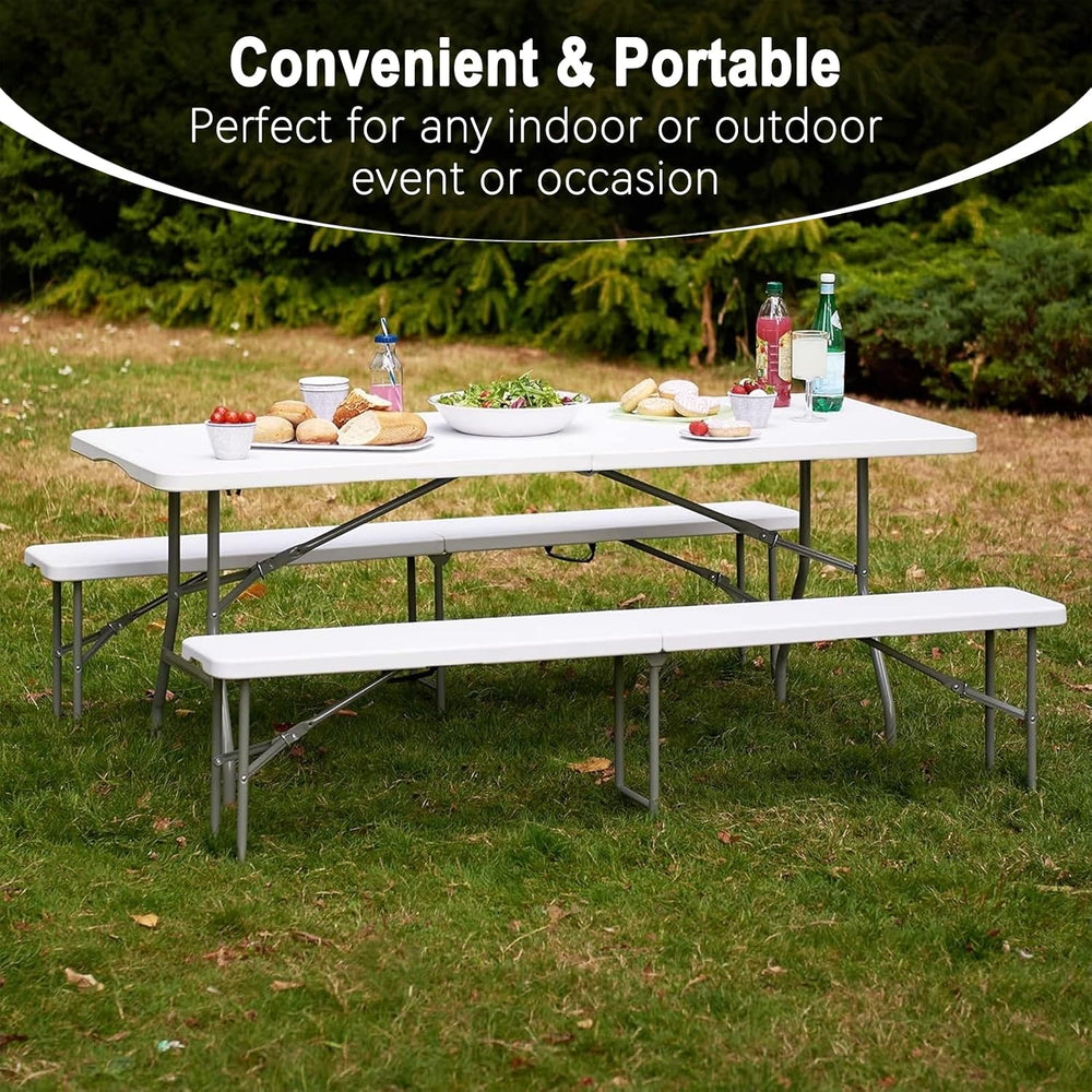 SEALAMB 6FT Portable Plastic Folding Table,Heavy Duty,Fold-in-Half,White
