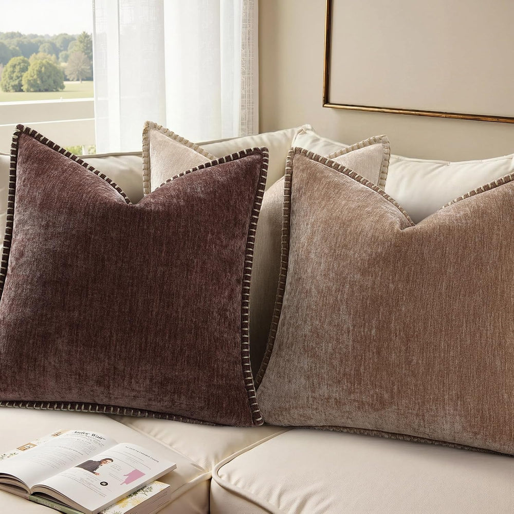 Pallene Chenille Soft Brown Throw Pillow Cover 22x22 Set of 2