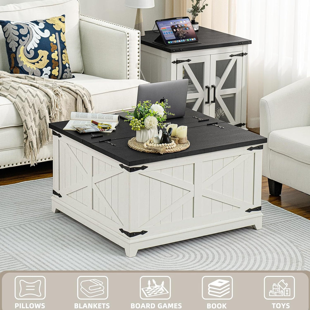 Joaxswe Farmhouse Coffee Table with Hidden Storage Compartment, Antique Black...