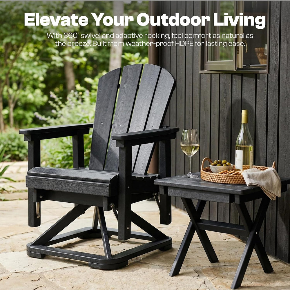Set of 2 Adirondack Swivel Glider Chairs, All-Weather HDPE Patio Glider Set f...