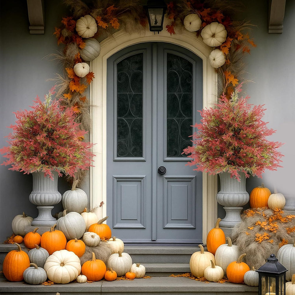 Artificial Fall Cedar Topiary Trees with Ground Stakes, Red Green Cedar