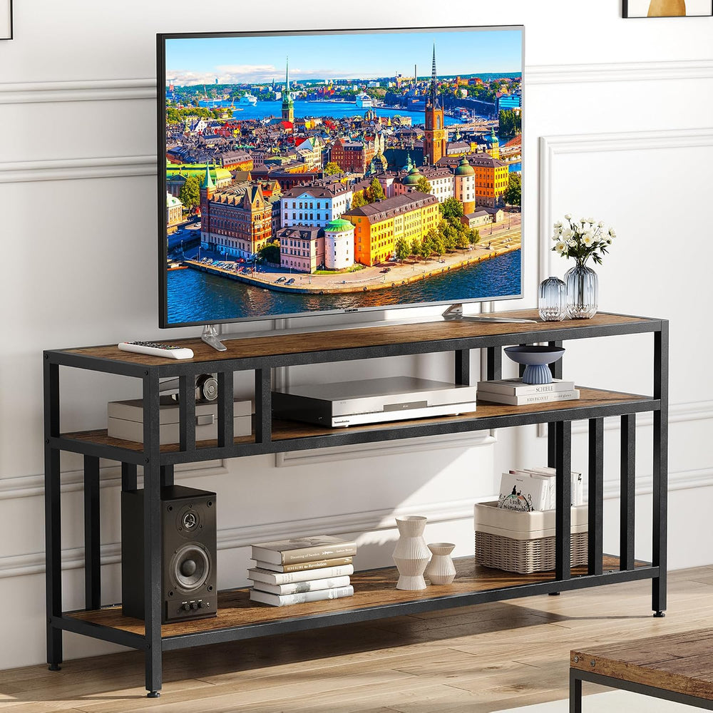GarveeHome 58" TV Stand up to 65", Quadruple-Tube Support, Rustic B...