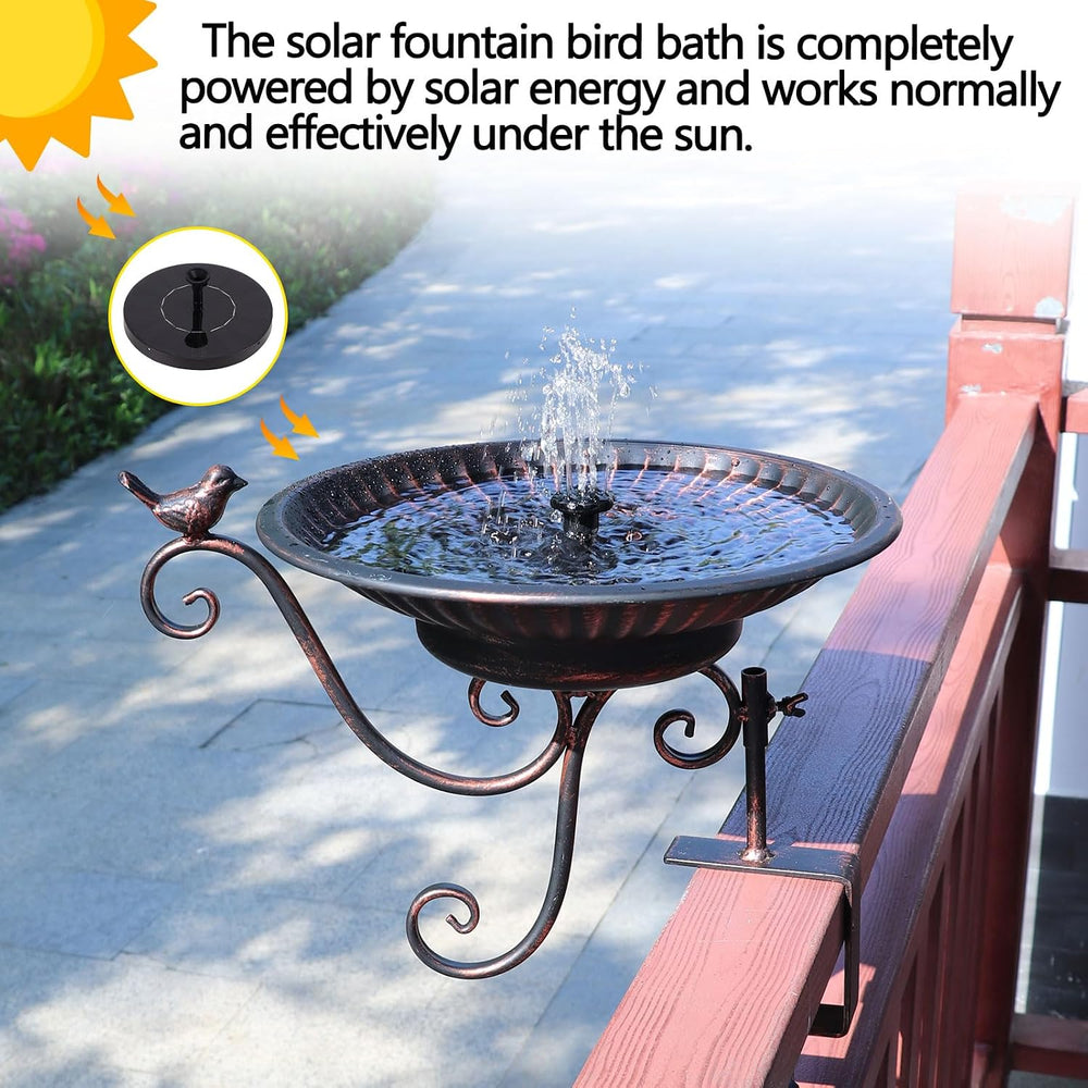 Solar Bird Bath,Deck Bird Bath with Solar Fountain,Deck Mounted Bird Bath