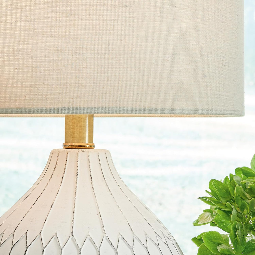 Signature Design by Ashley Ceramic Table Lamp, Bedside, Antique White