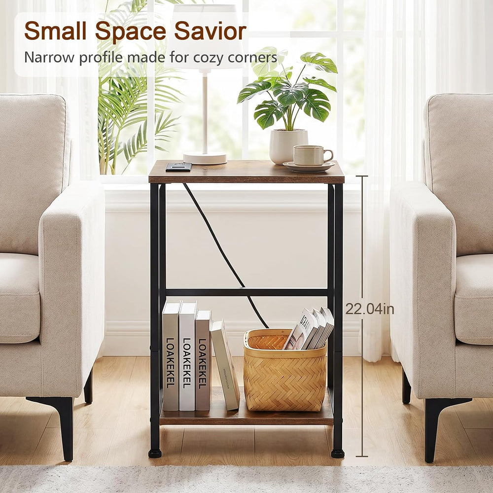 LOAKEKEL Small End Tables Set of 2, Side Table with Charging Station