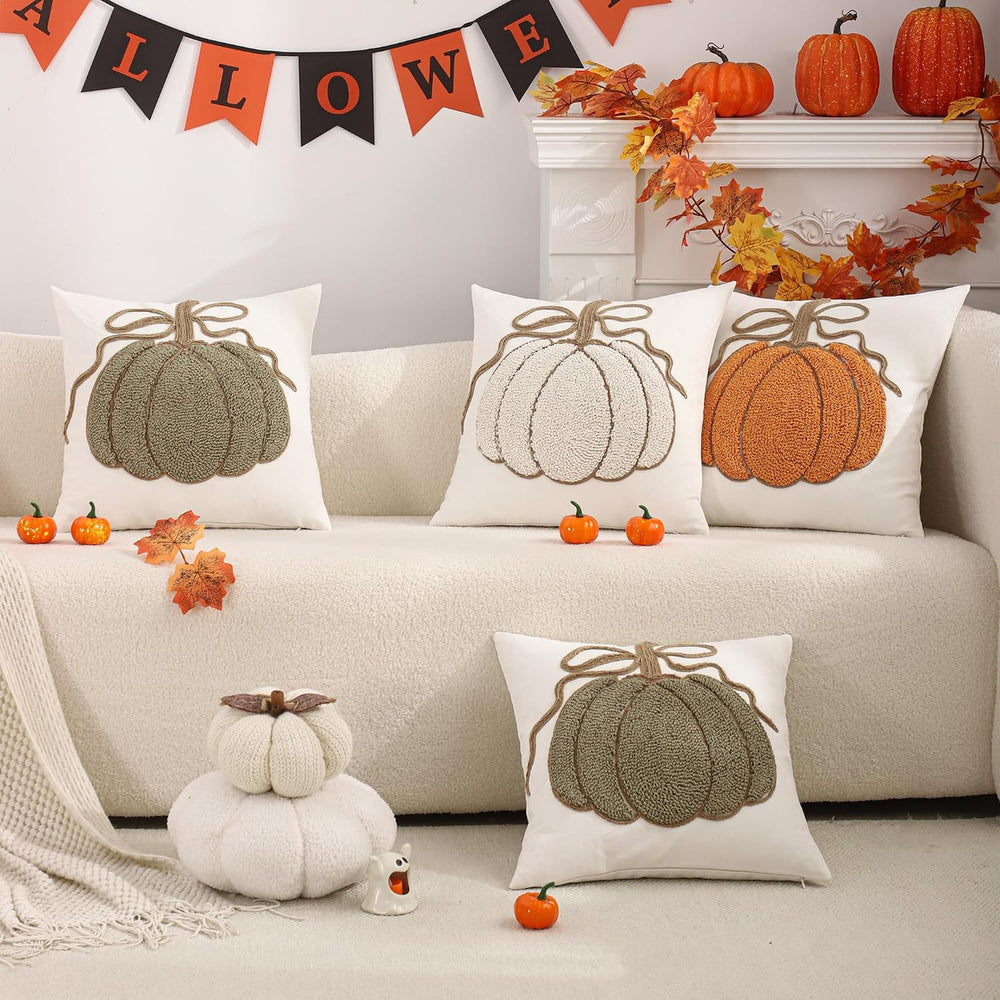 Fall Pillow Covers 18x18 Set of 2 Halloween Decor Orange Pumpkin
