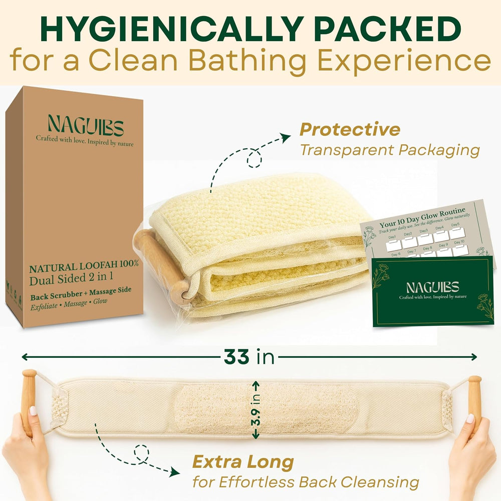 Premium Egyptian 100% Natural loofah with Handle Back Scrubber for Shower and...