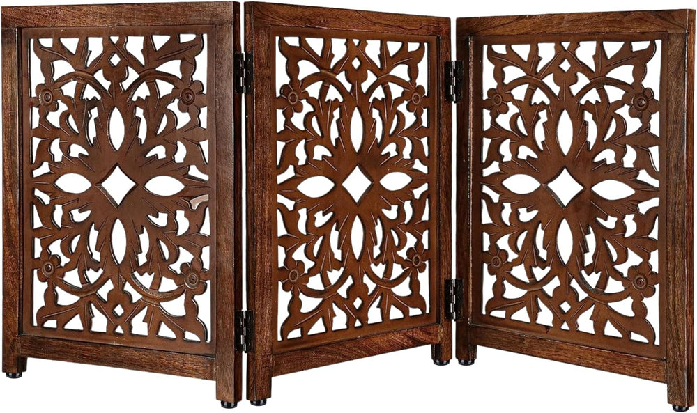 “Lightnpro Wooden Pet Gate – Decorative Carved Foldable Dog Fence, Extra-Wide...