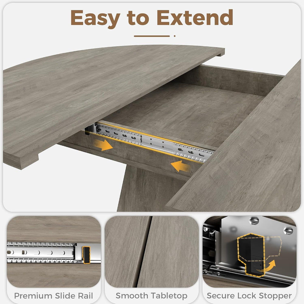 Garvee 47"-63" Round Extendable Dining Table for 4-6 People (no Chair)