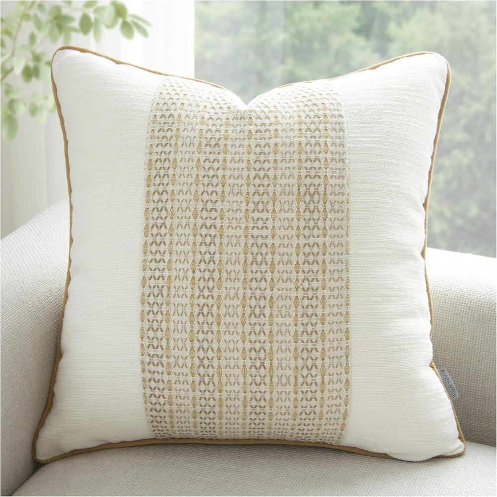 Ivory & Gold Decorative Throw Pillow Covers 20"x20"