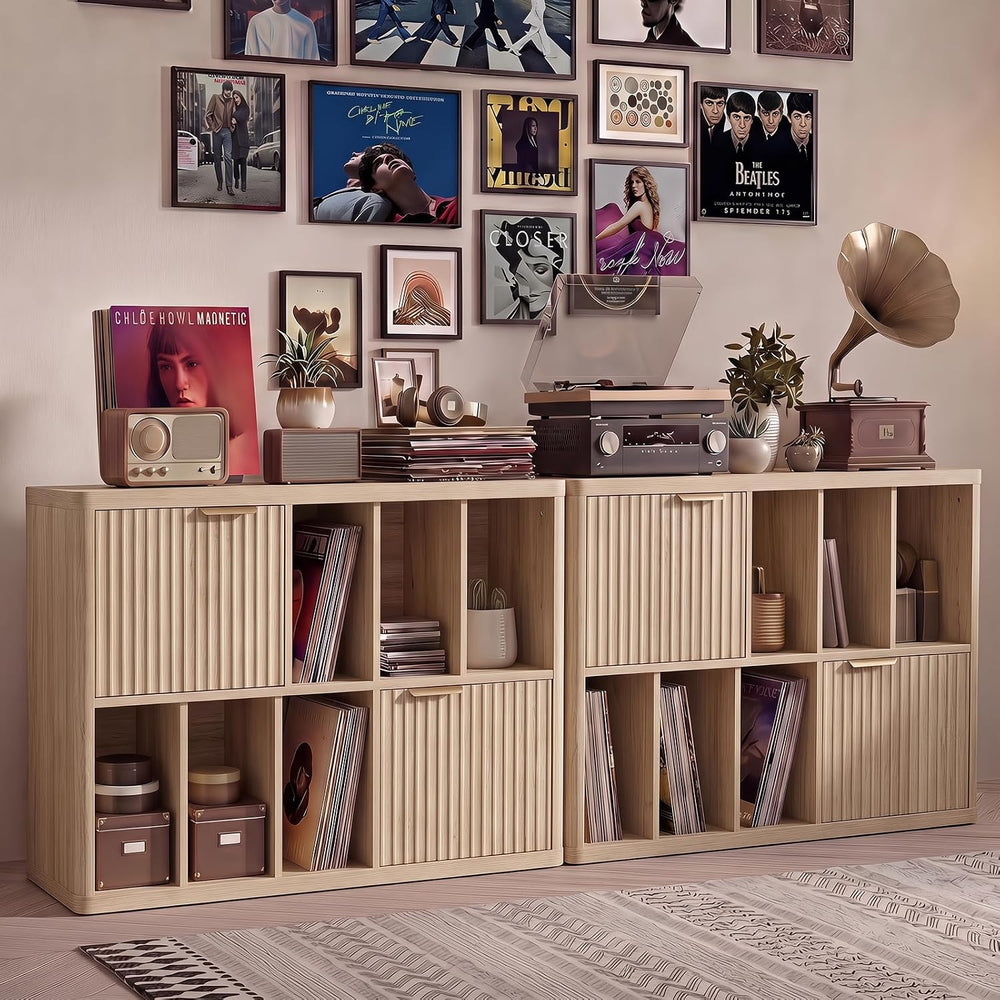 LELELINKY Large Record Player Stand - 39.5" Record Cabinet with Open Vin...