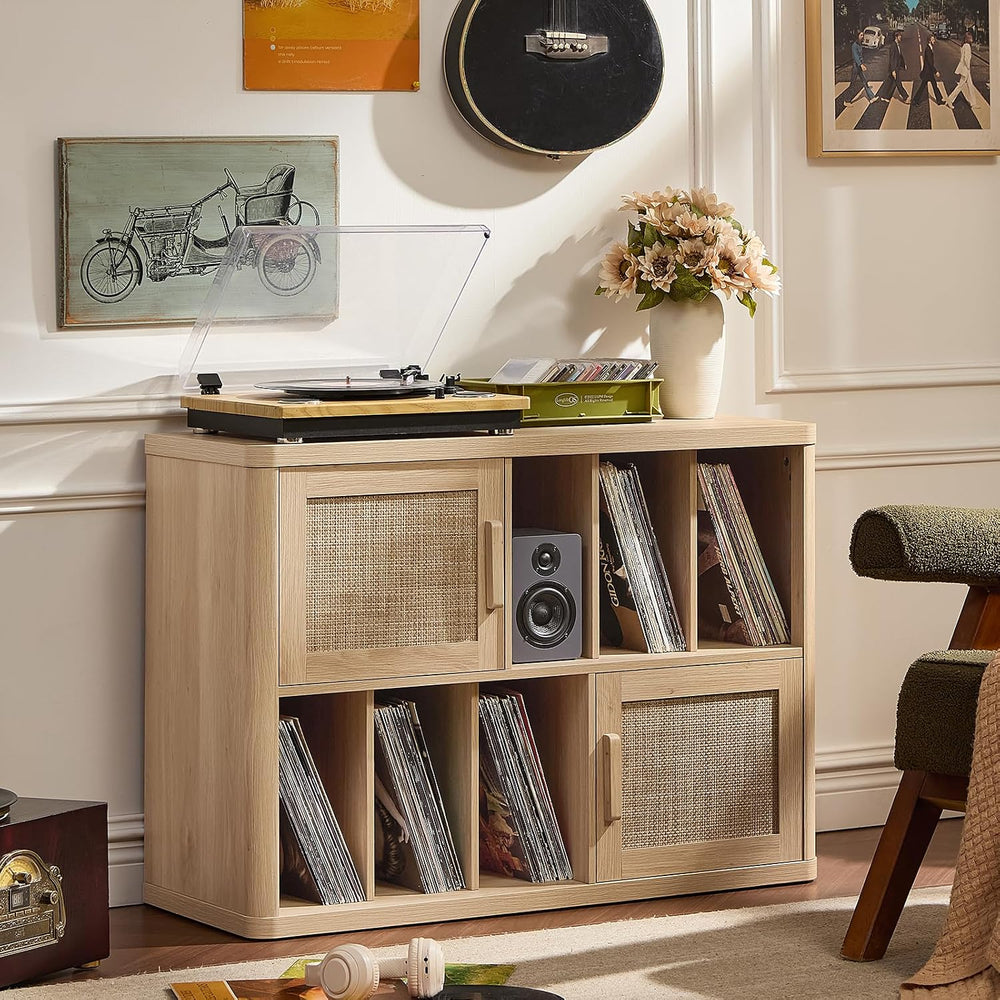 LEYAOYAO Large Record Player Stand with Vinyl Storage Up to 450 Albums, Wood ...