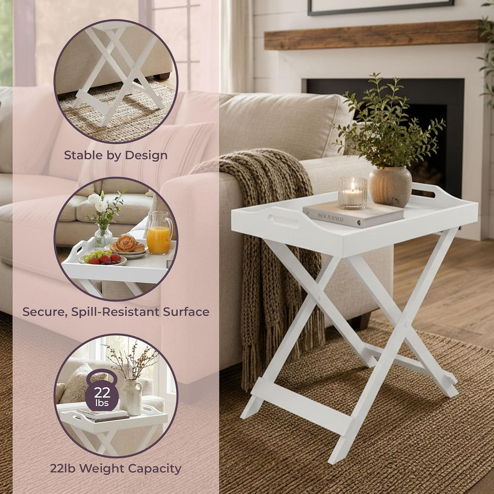 Lavish Home Folding TV Tray Table with Removable Tray Top, White, 22 Inch