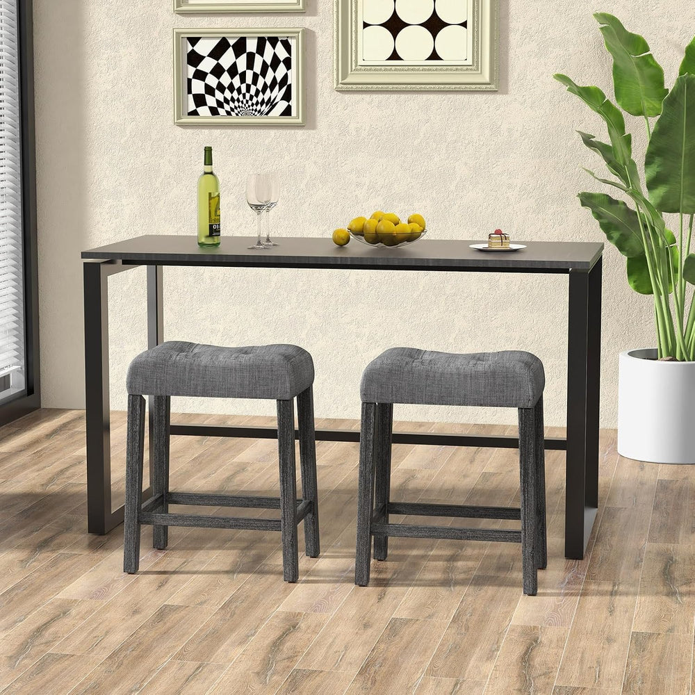 GIANTEX 24" Saddle Bar Stools Set of 2, Farmhouse Button Tufted Barstools
