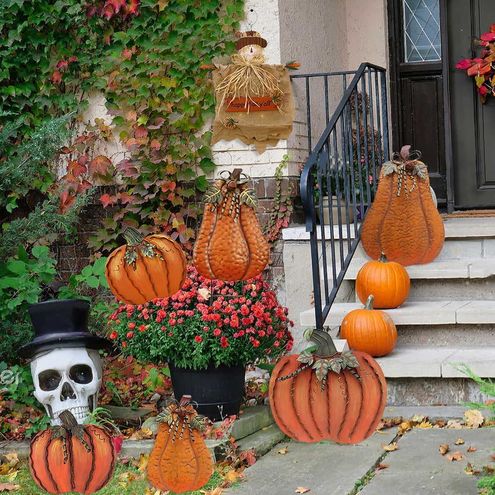 Metal Pumpkin Stakes Yard Signs Fall Decor Decorative Lawn Garden Stake