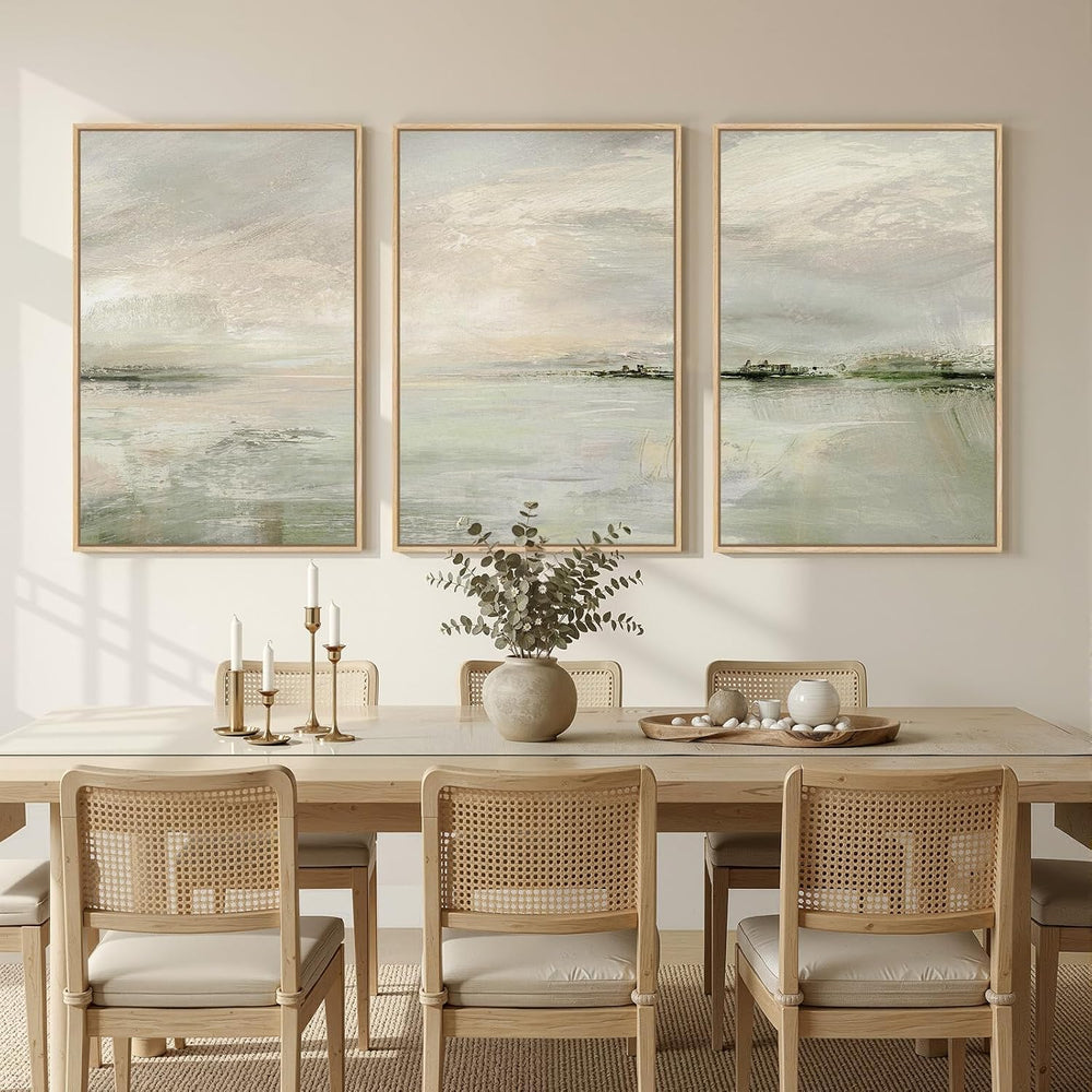 Large Framed Sage Green Abstract Landscape Wall Art for Living Room, 24x36