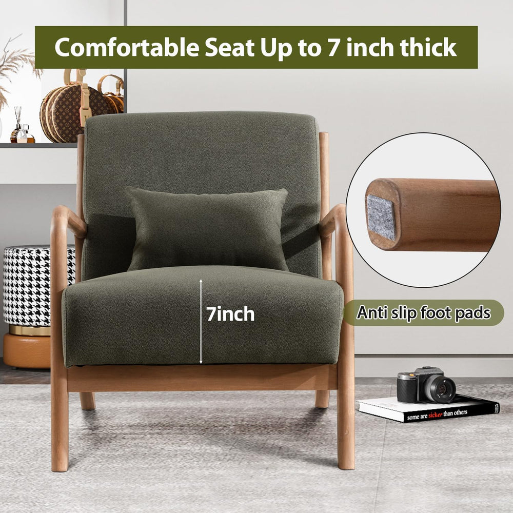 INZOY Mid Century Modern Accent Chair with Wood Frame, Upholstered Living Roo...