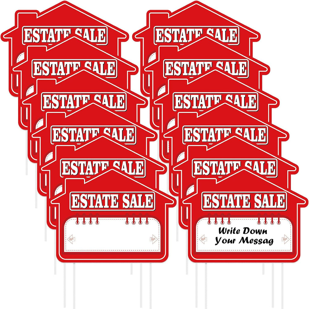 12 Pack Estate Sale Signs with Stakes 16'' x 12'' High Visibi...