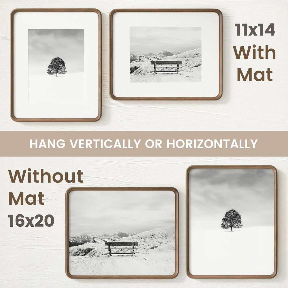 16 x 20 Picture Frame, Solid Walnut Wood Frame Matted for 11x14 Photos