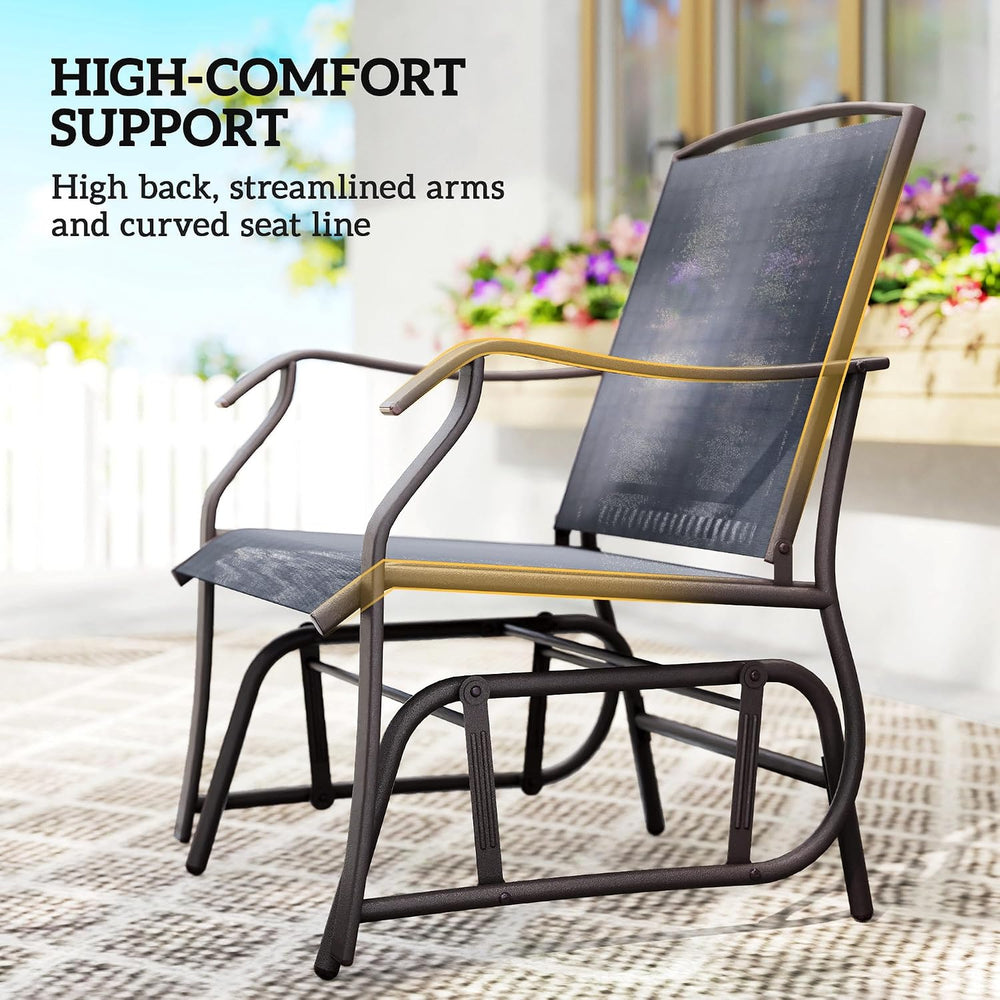 Outsunny 3 Piece Outdoor Glider Chair Coffee Table Bistro Set Gray