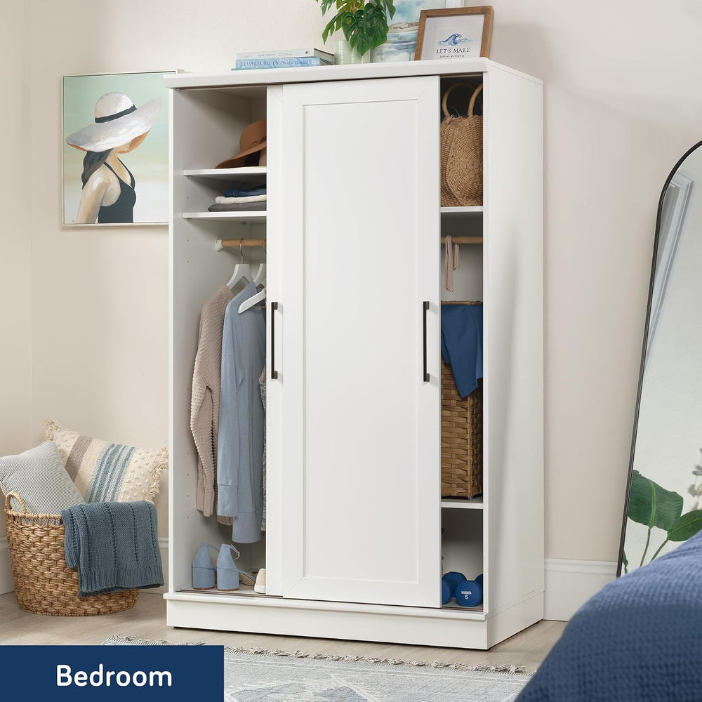 Sauder Homeplus Wardrobe Cabinet with Sliding Doors, White Finish