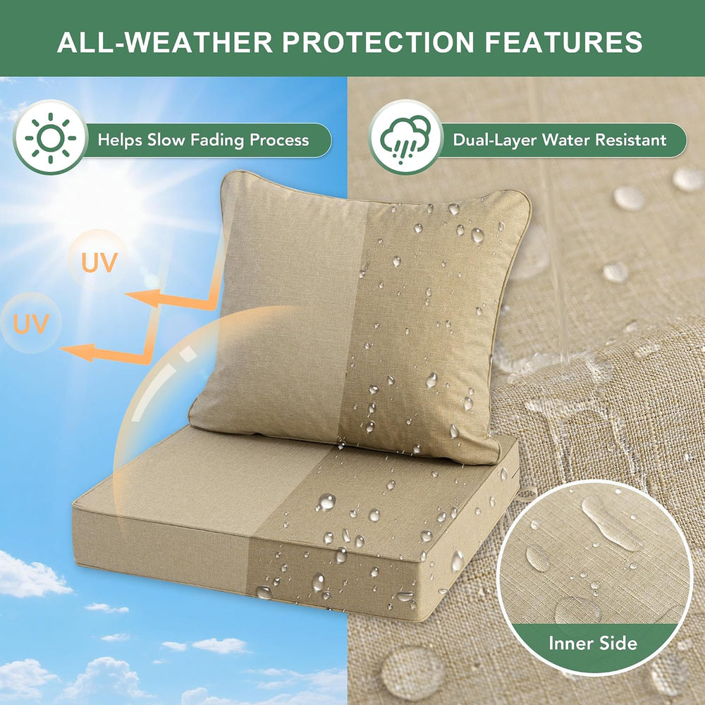 Summsun Outdoor Chair Cushions Set of 4, Faux Linen Patio Furniture Cushions,...