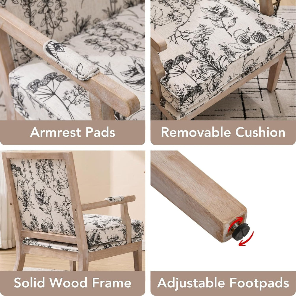 Modern Farmhouse Accent Chairs Set of 2, Wide Linen Upholstered Living Room C...