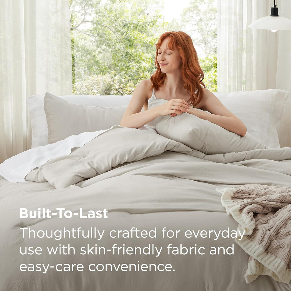 Bedsure Oversized King Comforter Prewashed Bedding Set 3Pcs Beige 120"x9...