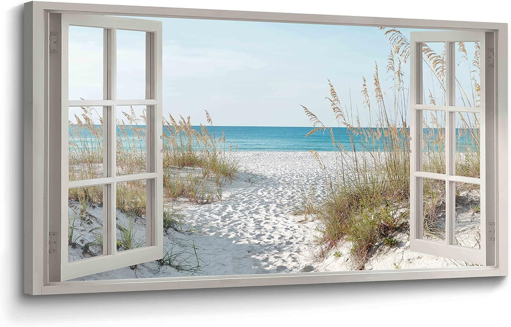 the stream design Beach Window Wall Art Canvas, Coastal Bedroom 40"x20&q...