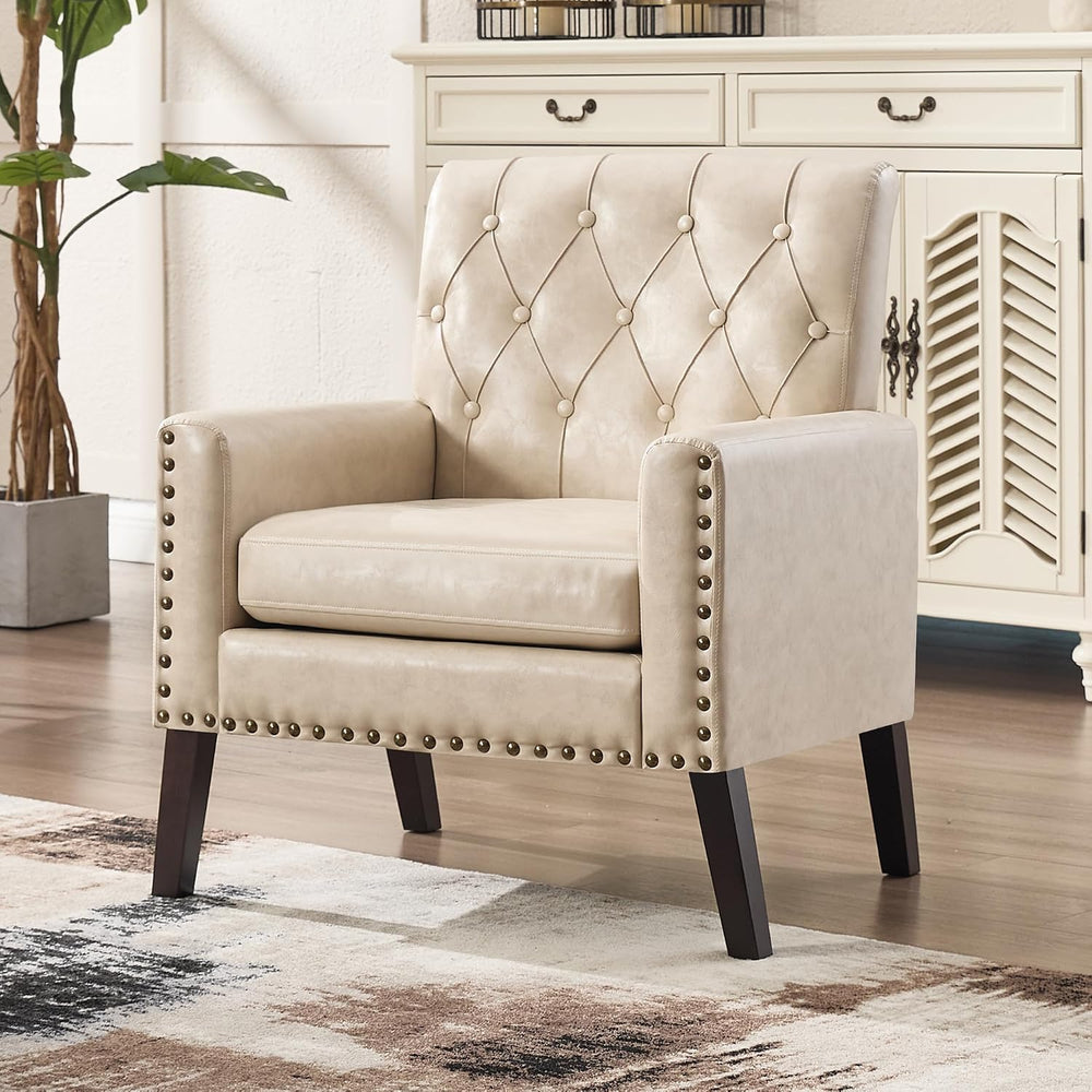 Mid Century Modern Accent Chair Set of 2, Ivory White Faux Leather Office Cha...