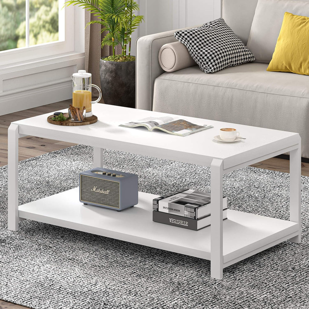 EXCEFUR White Coffee Table with Storage, Modern Center Table for Living Room,...