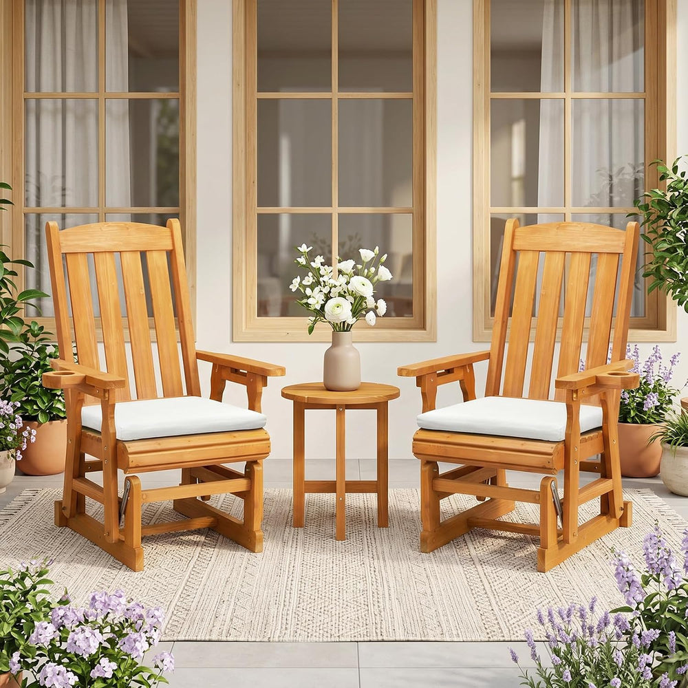 VINGLI Wooden Patio Glider with Cushion, Heavy Duty 600 LBS Outdoor Glider wi...