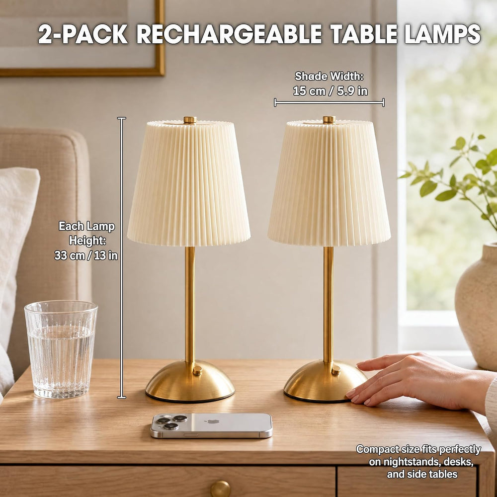 2-Pack Rechargeable Cordless Table Lamp, 3-Color Dimmable LED Touch Light