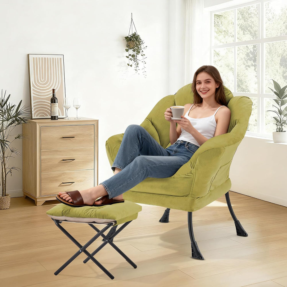 SAETSFEG Lazy Chair with Ottoman Comfy Accent Lounge Chair with Side Pocket C...