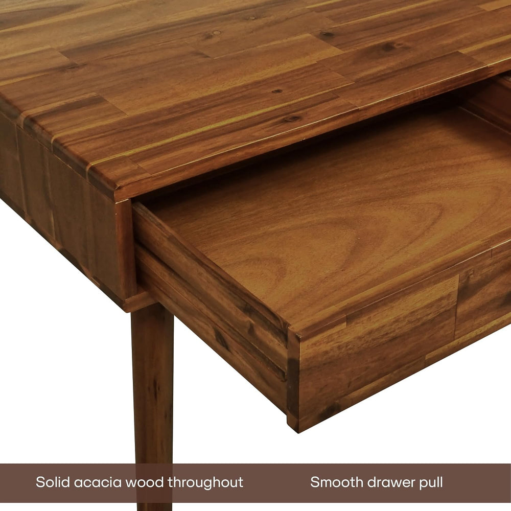 Acacia Lagom 48" Solid Wood Work Desk with Drawers, Home Office Desk Off...