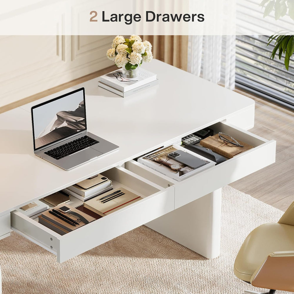 Tribesigns White Desk with Drawers, 63-Inch Modern Executive Office Desk, Glo...
