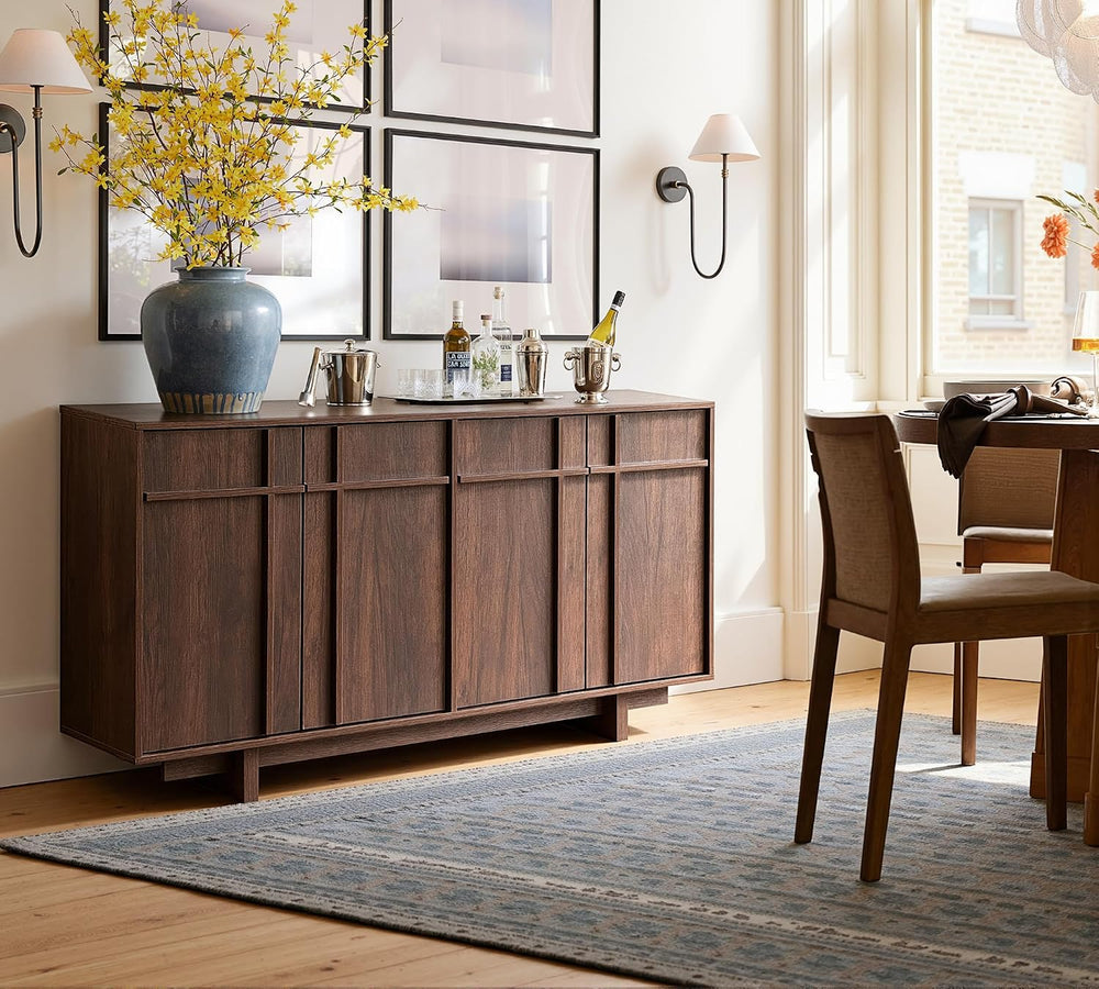 63" Sideboard Buffet Cabinet, Skeleton Lines Design, Walnut