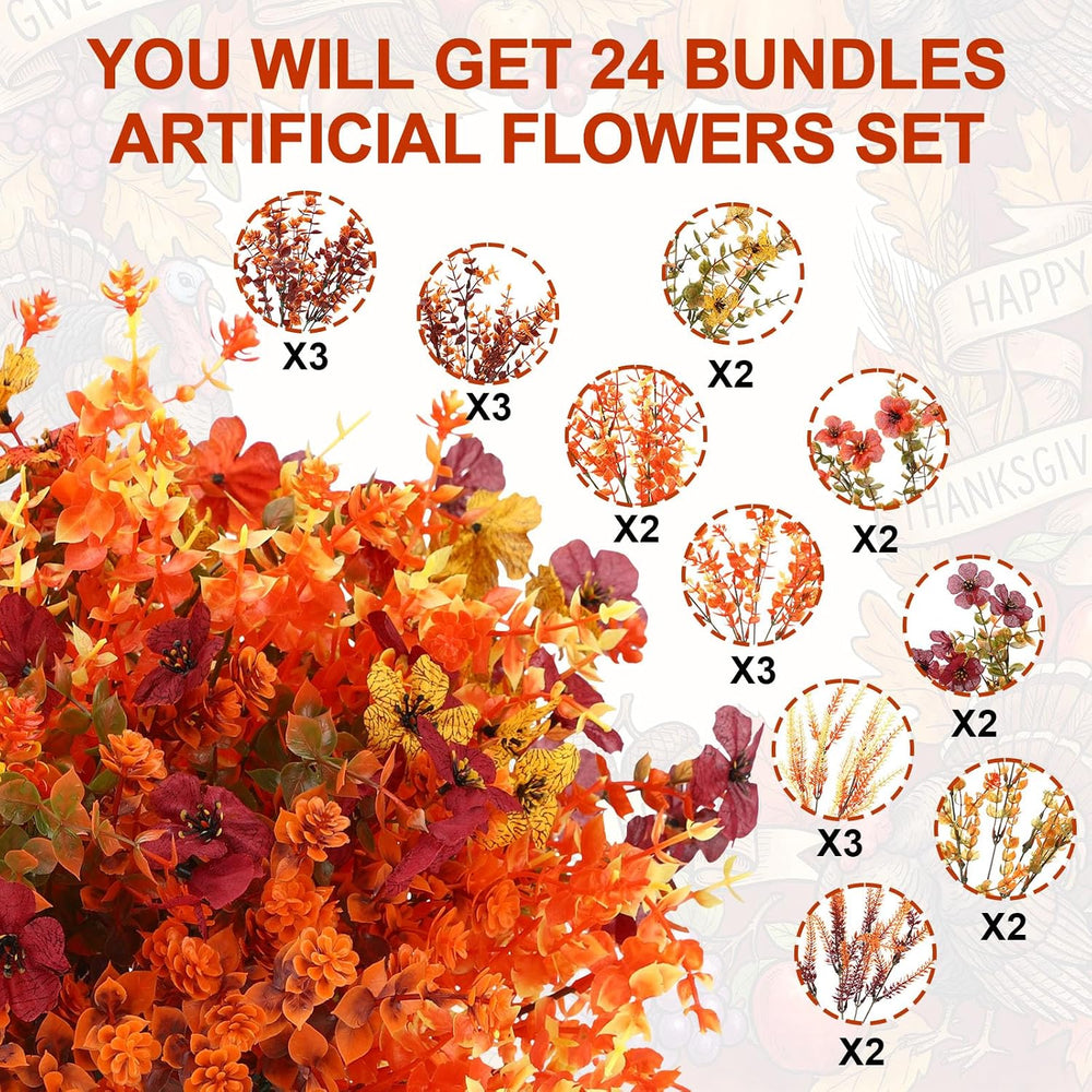 Riceshoot 24 Bundles Artificial Fall Flowers Outdoor Planters Decorations